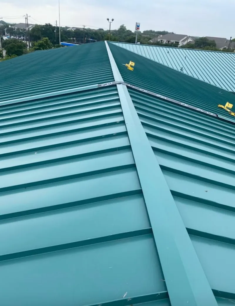 Green commercial metal roof ridge and valley for Metal Roof Repair in Tillmans Corner